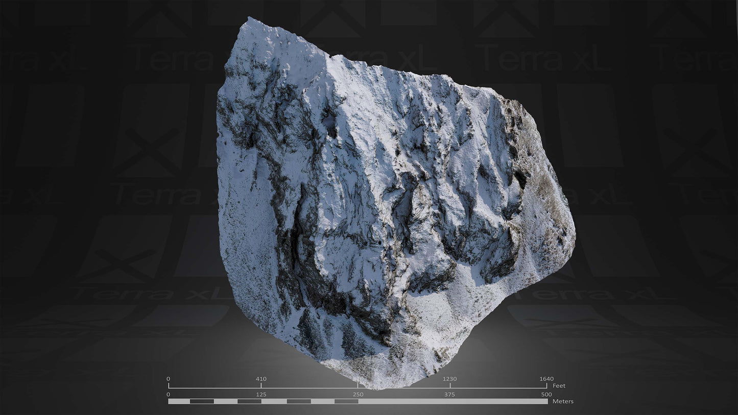 Half Mountain 1 L 3D render of photogrammetry scan mountain terrain model