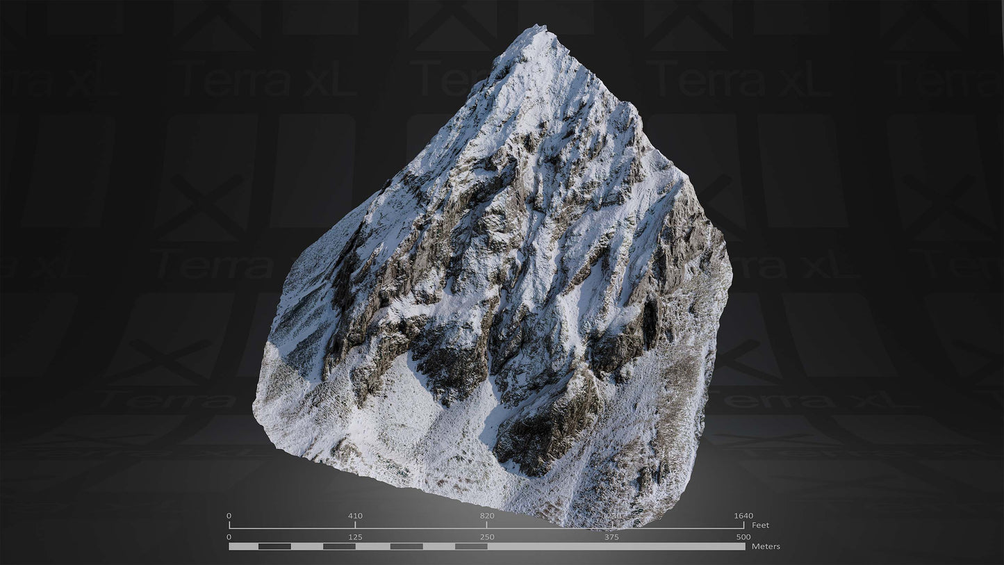 Half Mountain 1 L 3D render of photogrammetry scan mountain terrain model