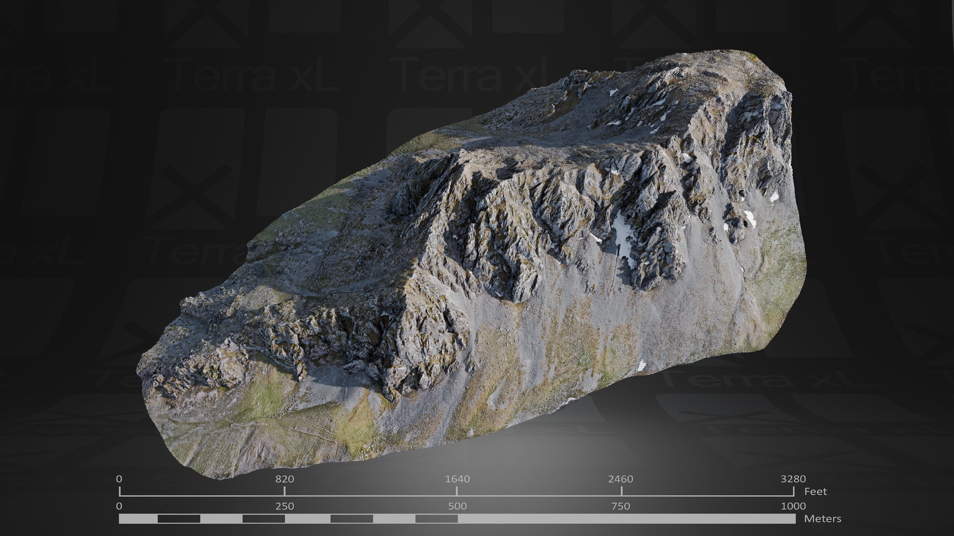 Ridgeline 2 XL 3D render of photogrammetry scan mountain terrain model