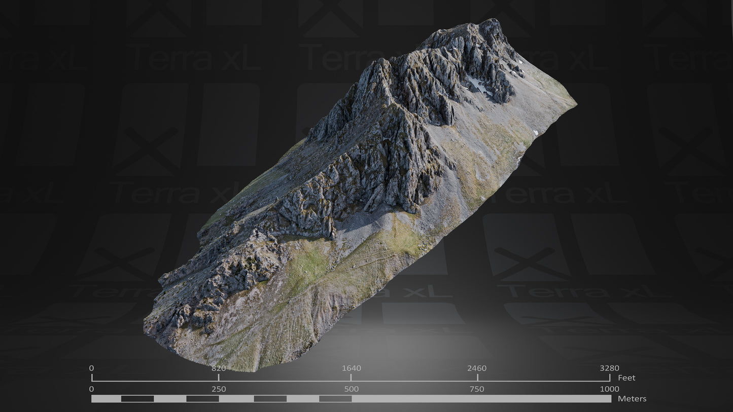 Ridgeline 2 XL 3D render of photogrammetry scan mountain terrain model
