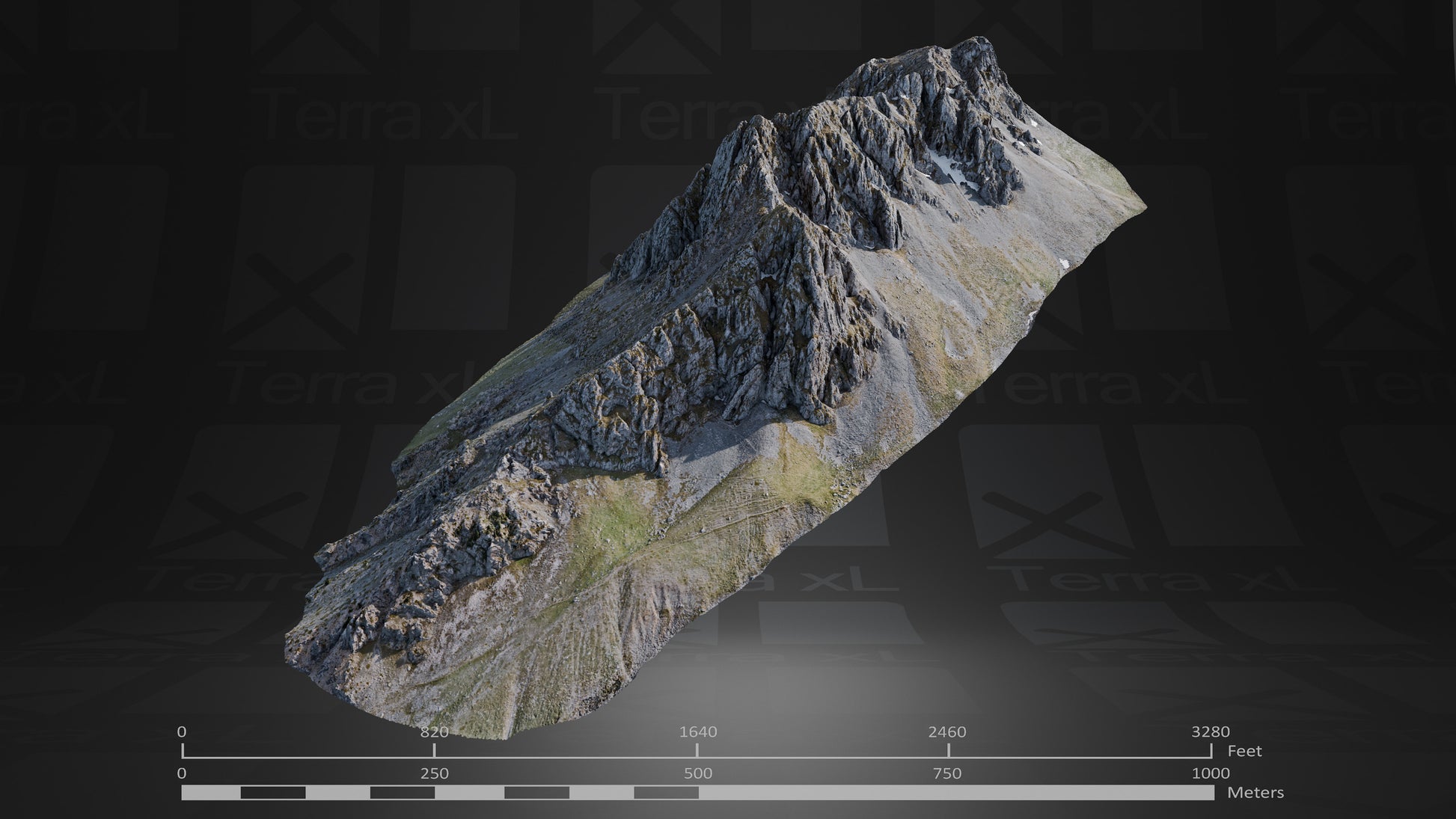Ridgeline 2 XL 3D render of photogrammetry scan mountain terrain model